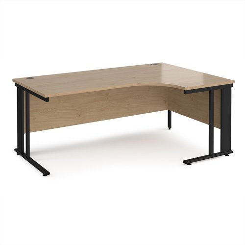 Maestro 25 right hand ergonomic desk 1800mm wide - black cable managed leg frame Kendal Oak Top - MCM18ERKKO