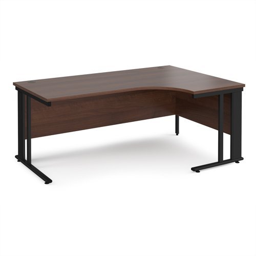 Maestro 25 right hand ergonomic desk 1800mm wide - black cable managed leg frame Walnut top - MCM18ERKW