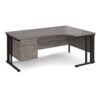 Maestro 25 right hand ergonomic desk 1800mm wide with 2 drawer pedestal - black cable managed leg frame Grey Oak Top - MCM18ERP2KGO