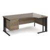 Maestro 25 right hand ergonomic desk 1800mm wide with 2 drawer pedestal - black cable managed leg frame Nebraska Oak Top - MCM18ERP2KNO