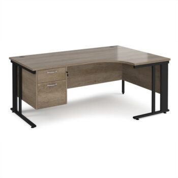 Maestro 25 right hand ergonomic desk 1800mm wide with 2 drawer pedestal - black cable managed leg frame Nebraska Oak Top - MCM18ERP2KNO