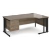 Maestro 25 right hand ergonomic desk 1800mm wide with 3 drawer pedestal - black cable managed leg frame Nebraska Oak Top - MCM18ERP3KNO