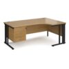 Maestro 25 right hand ergonomic desk 1800mm wide with 3 drawer pedestal - black cable managed leg frame Oak Top - MCM18ERP3KO