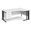 Maestro 25 right hand ergonomic desk 1800mm wide with 3 drawer pedestal - black cable managed leg frame White Top - MCM18ERP3KWH