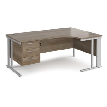 Maestro 25 right hand ergonomic desk 1800mm wide with 3 drawer pedestal - silver cable managed leg frame Nebraska Oak Top - MCM18ERP3SNO