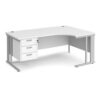 Maestro 25 right hand ergonomic desk 1800mm wide with 3 drawer pedestal - silver cable managed leg frame White Top - MCM18ERP3SWH
