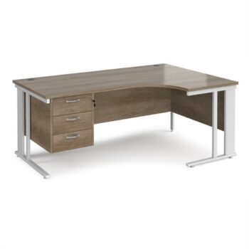 Maestro 25 right hand ergonomic desk 1800mm wide with 3 drawer pedestal - white cable managed leg frame Nebraska Oak Top - MCM18ERP3WHNO