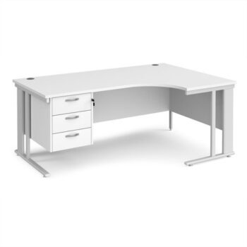 Maestro 25 right hand ergonomic desk 1800mm wide with 3 drawer pedestal - white cable managed leg frame White Top - MCM18ERP3WHWH