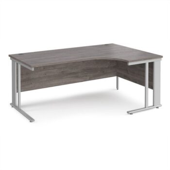 Maestro 25 right hand ergonomic desk 1800mm wide - silver cable managed leg frame Grey Oak Top - MCM18ERSGO
