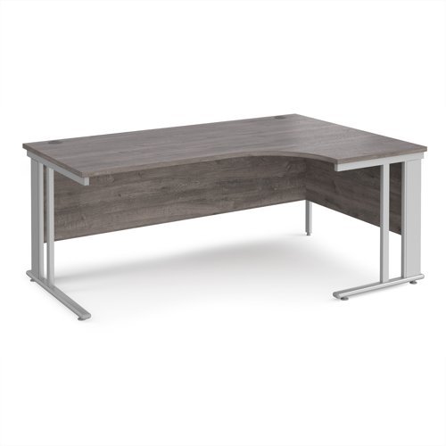 Maestro 25 right hand ergonomic desk 1800mm wide - silver cable managed leg frame Grey Oak Top - MCM18ERSGO
