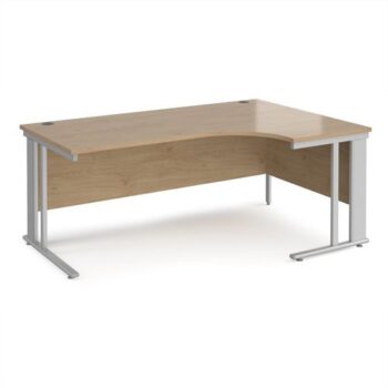 Maestro 25 right hand ergonomic desk 1800mm wide - silver cable managed leg frame Kendal Oak Top - MCM18ERSKO