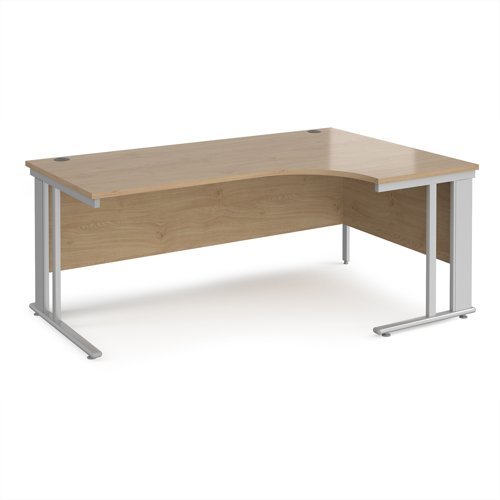 Maestro 25 right hand ergonomic desk 1800mm wide - silver cable managed leg frame Kendal Oak Top - MCM18ERSKO