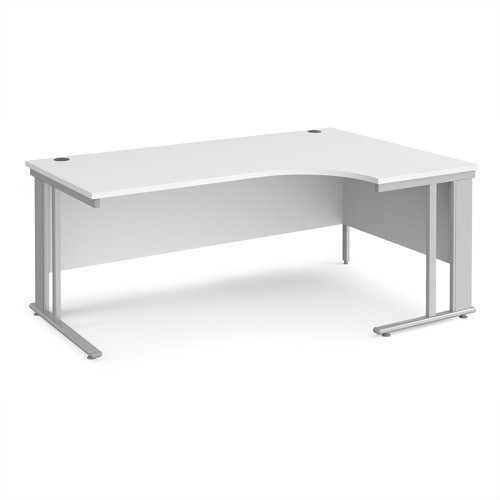 Maestro 25 right hand ergonomic desk 1800mm wide - silver cable managed leg frame White Top - MCM18ERSWH