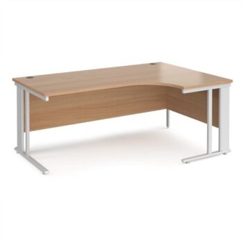 Maestro 25 right hand ergonomic desk 1800mm wide - white cable managed leg frame Beech top - MCM18ERWHB