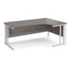 Maestro 25 right hand ergonomic desk 1800mm wide - white cable managed leg frame Grey Oak Top - MCM18ERWHGO