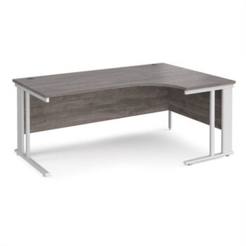 Maestro 25 right hand ergonomic desk 1800mm wide - white cable managed leg frame Grey Oak Top - MCM18ERWHGO