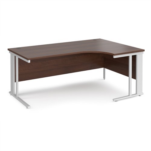 Maestro 25 right hand ergonomic desk 1800mm wide - white cable managed leg frame Walnut top - MCM18ERWHW