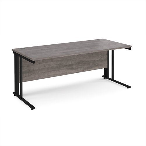 Maestro 25 straight desk 1800mm x 800mm - black cable managed leg frame Grey Oak Top - MCM18KGO