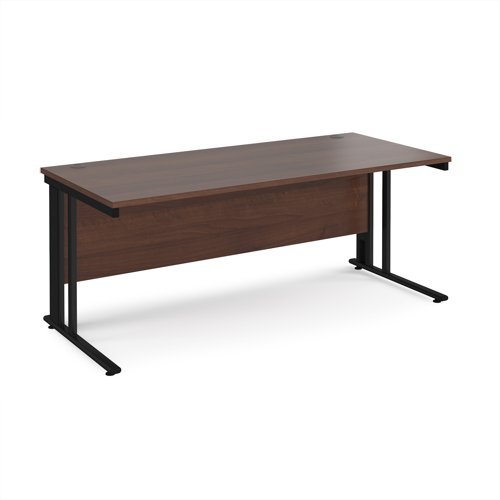 Maestro 25 straight desk 1800mm x 800mm - black cable managed leg frame Walnut top - MCM18KW
