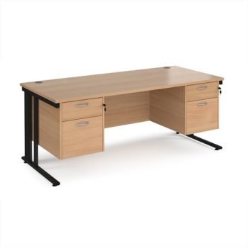 Maestro 25 straight desk 1800mm x 800mm with two x 2 drawer pedestals - black cable managed leg frame Beech top - MCM18P22KB