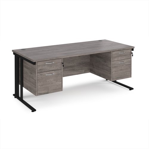 Maestro 25 straight desk 1800mm x 800mm with two x 2 drawer pedestals - black cable managed leg frame Grey Oak Top - MCM18P22KGO