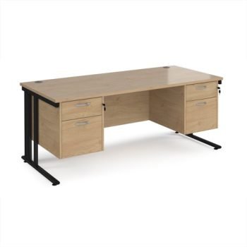 Maestro 25 straight desk 1800mm x 800mm with two x 2 drawer pedestals - black cable managed leg frame Kendal Oak Top - MCM18P22KKO