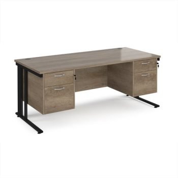 Maestro 25 straight desk 1800mm x 800mm with two x 2 drawer pedestals - black cable managed leg frame Nebraska Oak Top - MCM18P22KNO