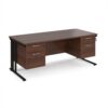 Maestro 25 straight desk 1800mm x 800mm with two x 2 drawer pedestals - black cable managed leg frame Walnut top - MCM18P22KW