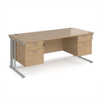 Maestro 25 straight desk 1800mm x 800mm with two x 2 drawer pedestals - silver cable managed leg frame Kendal Oak Top - MCM18P22SKO