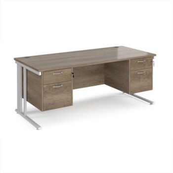 Maestro 25 straight desk 1800mm x 800mm with two x 2 drawer pedestals - white cable managed leg frame Nebraska Oak Top - MCM18P22WHNO
