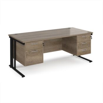 Maestro 25 straight desk 1800mm x 800mm with 2 and 3 drawer pedestals - black cable managed leg frame Nebraska Oak Top - MCM18P23KNO