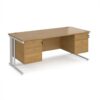 Maestro 25 straight desk 1800mm x 800mm with 2 and 3 drawer pedestals - white cable managed leg frame Oak Top - MCM18P23WHO
