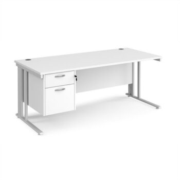 Maestro 25 straight desk 1800mm x 800mm with 2 drawer pedestal - white cable managed leg frame White Top - MCM18P2WHWH