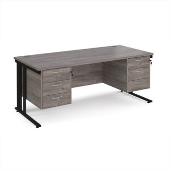 Maestro 25 straight desk 1800mm x 800mm with two x 3 drawer pedestals - black cable managed leg frame Grey Oak Top - MCM18P33KGO