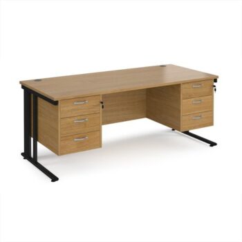 Maestro 25 straight desk 1800mm x 800mm with two x 3 drawer pedestals - black cable managed leg frame Oak Top - MCM18P33KO