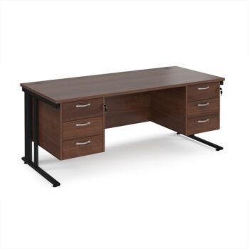 Maestro 25 straight desk 1800mm x 800mm with two x 3 drawer pedestals - black cable managed leg frame Walnut top - MCM18P33KW