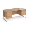 Maestro 25 straight desk 1800mm x 800mm with two x 3 drawer pedestals - silver cable managed leg frame Beech top - MCM18P33SB