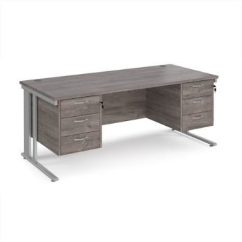 Maestro 25 straight desk 1800mm x 800mm with two x 3 drawer pedestals - silver cable managed leg frame Grey Oak Top - MCM18P33SGO