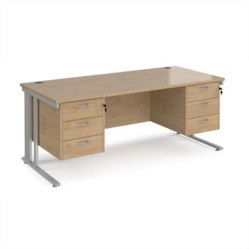 Maestro 25 straight desk 1800mm x 800mm with two x 3 drawer pedestals - silver cable managed leg frame Kendal Oak Top - MCM18P33SKO