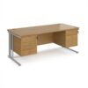 Maestro 25 straight desk 1800mm x 800mm with two x 3 drawer pedestals - silver cable managed leg frame Oak Top - MCM18P33SO