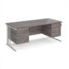 Maestro 25 straight desk 1800mm x 800mm with two x 3 drawer pedestals - white cable managed leg frame Grey Oak Top - MCM18P33WHGO