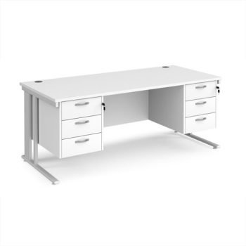 Maestro 25 straight desk 1800mm x 800mm with two x 3 drawer pedestals - white cable managed leg frame White Top - MCM18P33WHWH