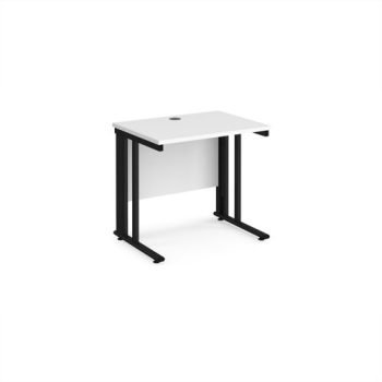 Maestro 25 straight desk 800mm x 600mm - black cable managed leg frame White Top - MCM608KWH