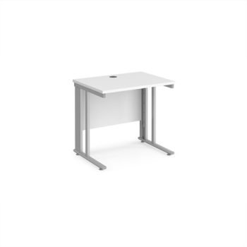 Maestro 25 straight desk 800mm x 600mm - silver cable managed leg frame White Top - MCM608SWH