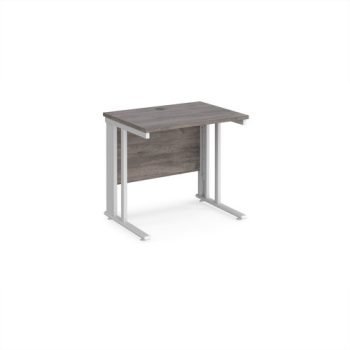 Maestro 25 straight desk 800mm x 600mm - white cable managed leg frame Grey Oak Top - MCM608WHGO