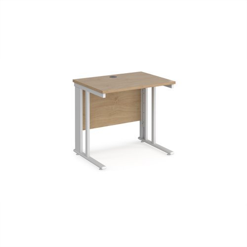 Maestro 25 straight desk 800mm x 600mm - white cable managed leg frame Kendal Oak Top - MCM608WHKO