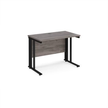 Maestro 25 straight desk 1000mm x 600mm - black cable managed leg frame Grey Oak Top - MCM610KGO