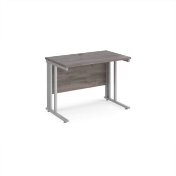 Maestro 25 straight desk 1000mm x 600mm - silver cable managed leg frame Grey Oak Top - MCM610SGO