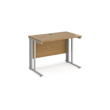 Maestro 25 straight desk 1000mm x 600mm - silver cable managed leg frame Oak Top - MCM610SO