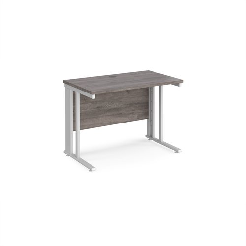 Maestro 25 straight desk 1000mm x 600mm - white cable managed leg frame Grey Oak Top - MCM610WHGO